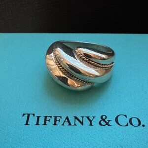 Tiffany & Co. 18K Gold Rope Ring 925 Silver Shrimp Shell NICE!